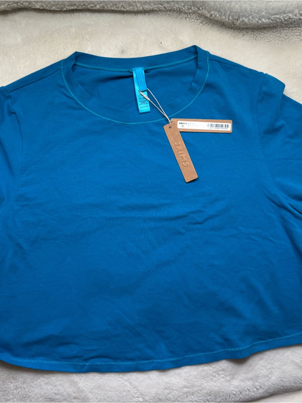 NWT SKIMS Cotton Jersey Super Cropped T-Shirt Mykonos Blue 3X